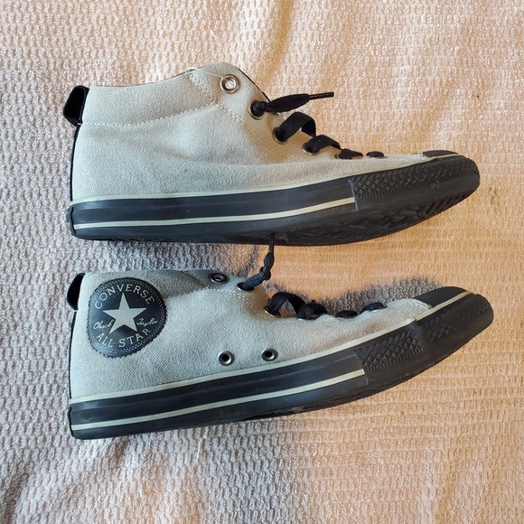 Converse All Star US Sz 6 Tan Canvas & Black Soles Black Laces High Top EUC - Picture 6 of 9